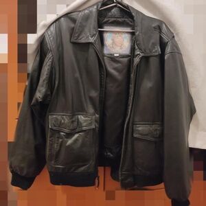 Vintage Men XL Leather Flight Jacket Durkee Black Excellent Condition